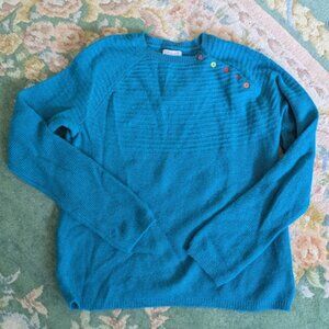 TABITHA WEBB Women Sz L Crewneck Sweater Blue Lambswool Nylon Colorful Buttons